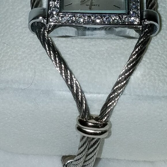 Geneva silv watch cuff w rhinestones & att battery - Picture 2 of 7